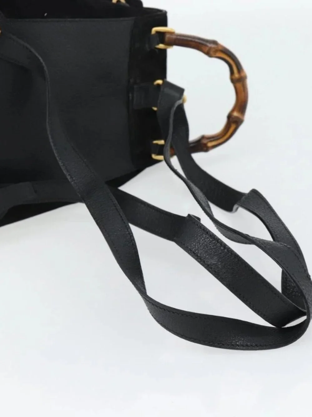 GUCCI Bamboo Backpack Suede Leather Black Auth BA6791